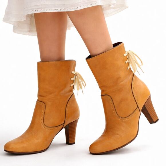 See By Chloé Shoes - See By Chloé Lara Tan Soft Calfskin Leather Corset Heel Boots Box 40